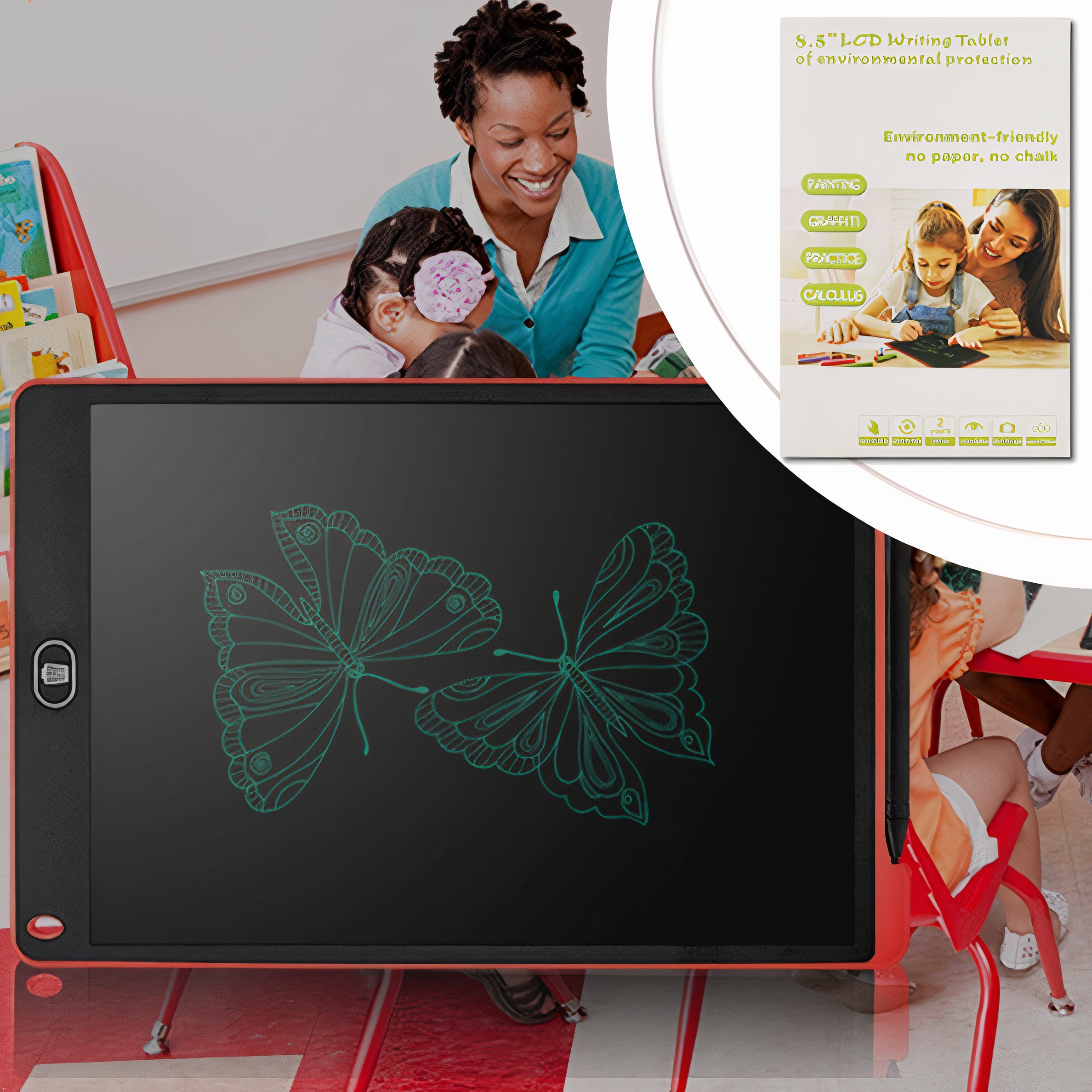 TABLET GRAFICZNY 8,5 CALA DO RYSOWANIA ZNIKOPIS TABLICA CZERWONY PREZENT Wysokość produktu 22.7 cm