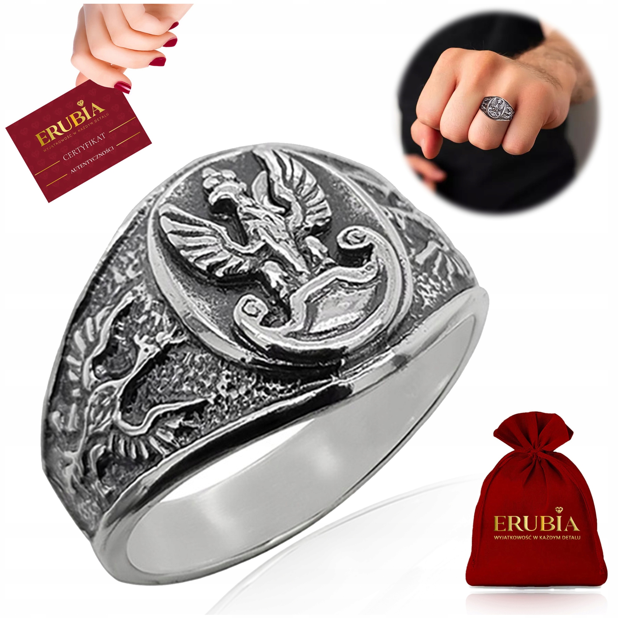 Stříbrný Pánský Prsten Oxidovaný Vojenský Orel Znak Stříbro 925 Velikost 28