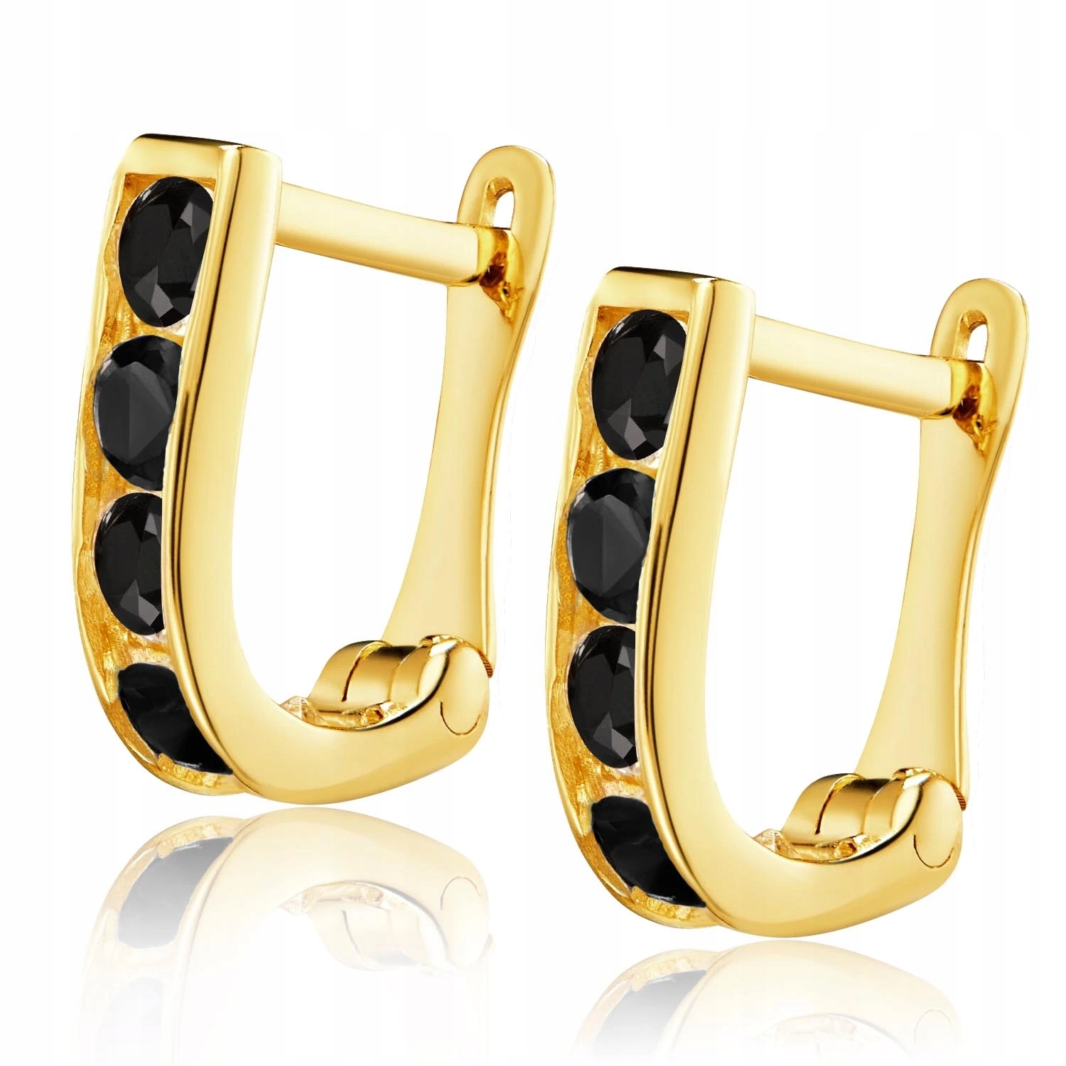 Czarne Kolczyki Złote Próba 333 Cyrkonie Prostokąty Na Angielskim Zapięciu