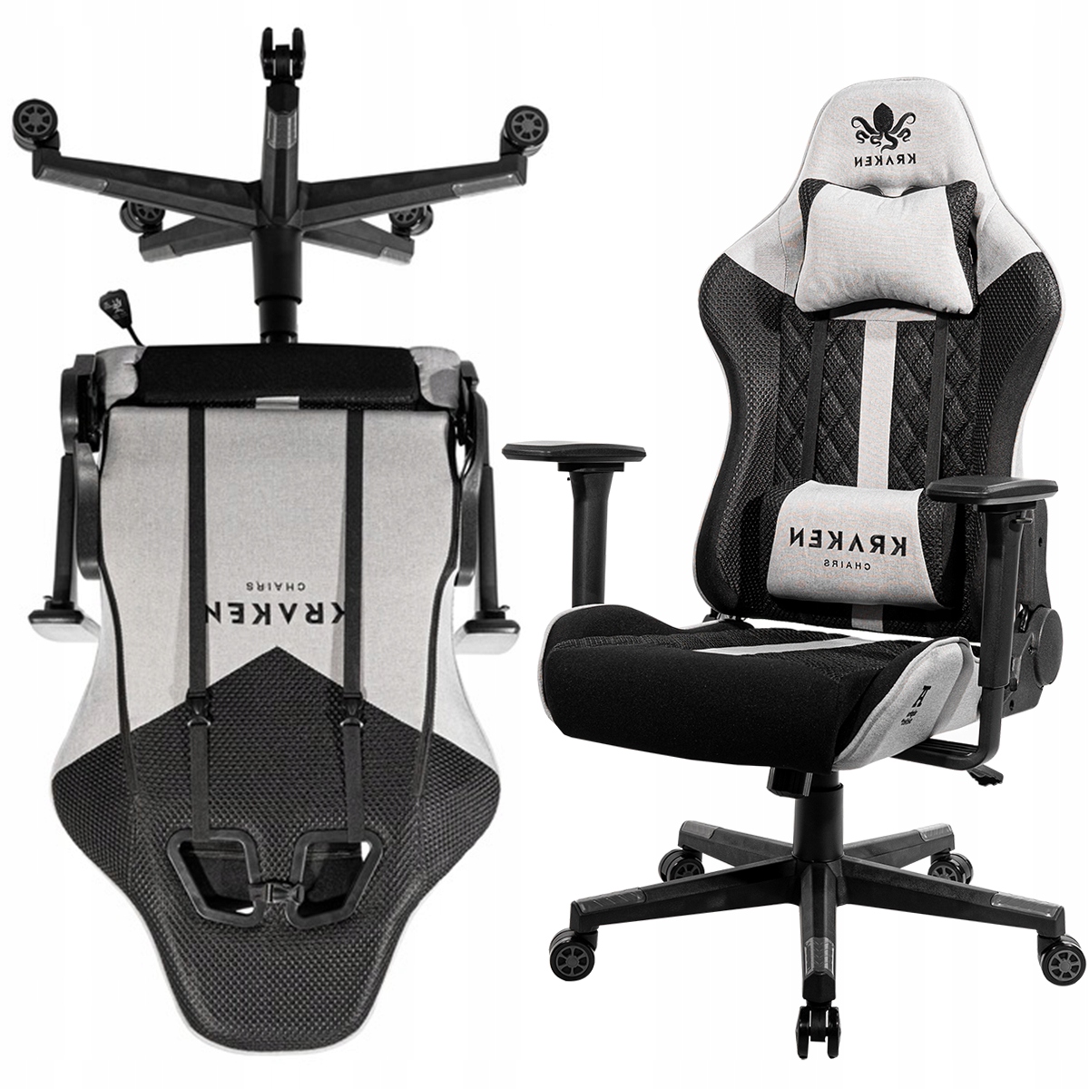 Fotel Gamingowy Biurowy Kraken Materiałowe Krzesło Obrotowe Do Biurka Szare