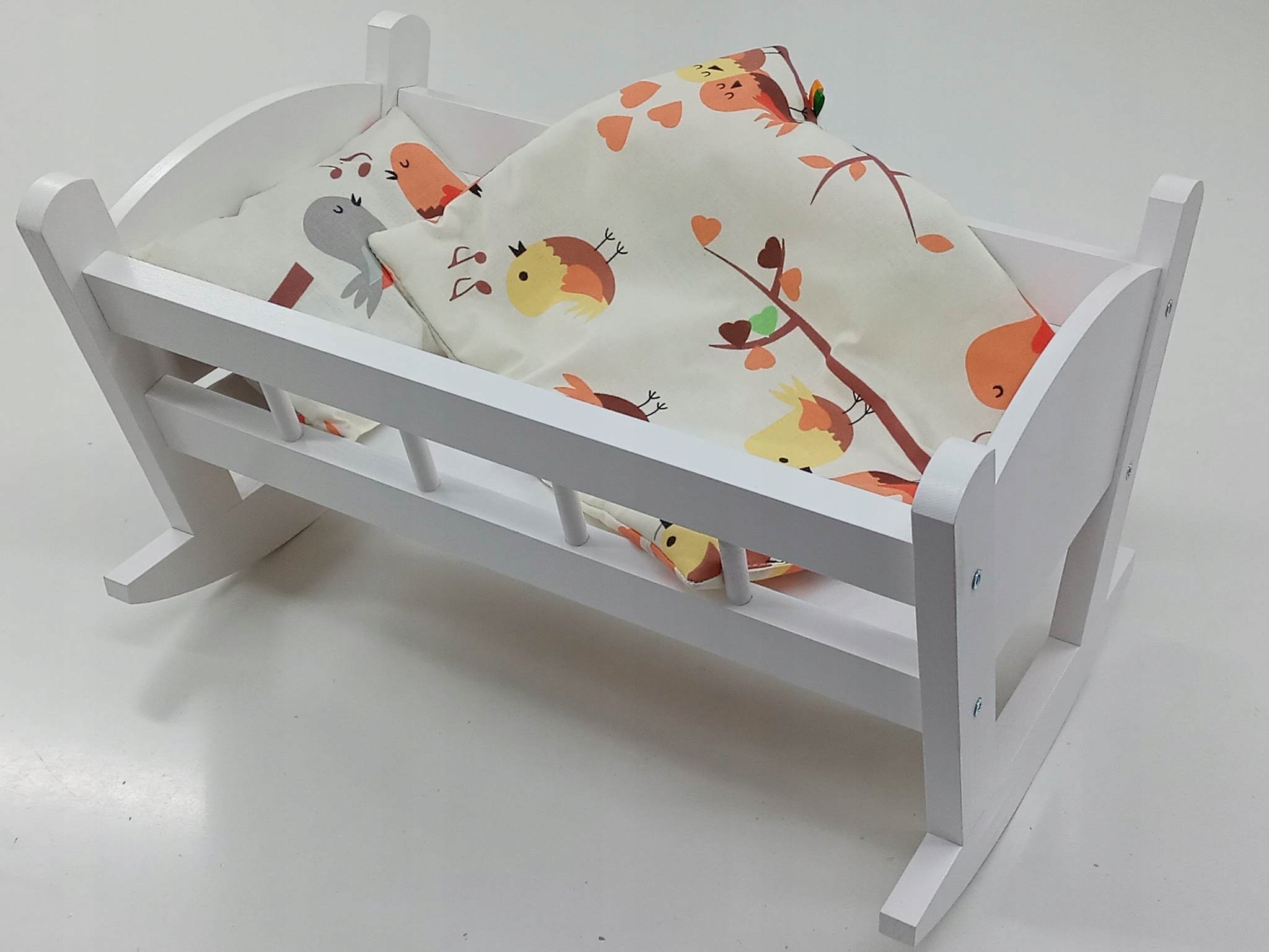 BIAŁA KOŁYSKA drewniana dla lalek +POŚCIEL