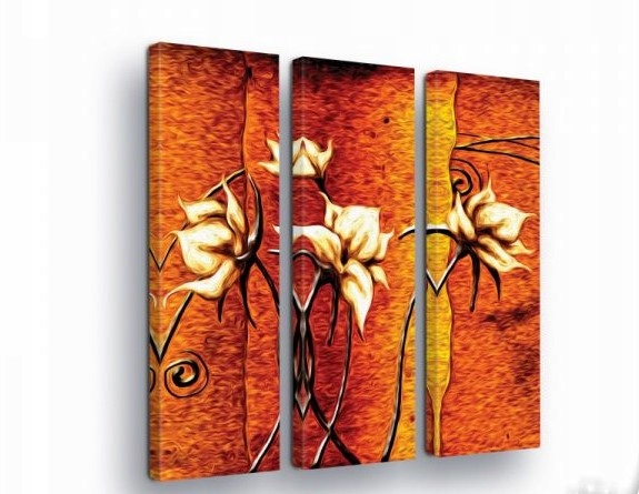 Obraz 90x100 modulární triptych bez rámu květiny abstrakce teplo interiér
