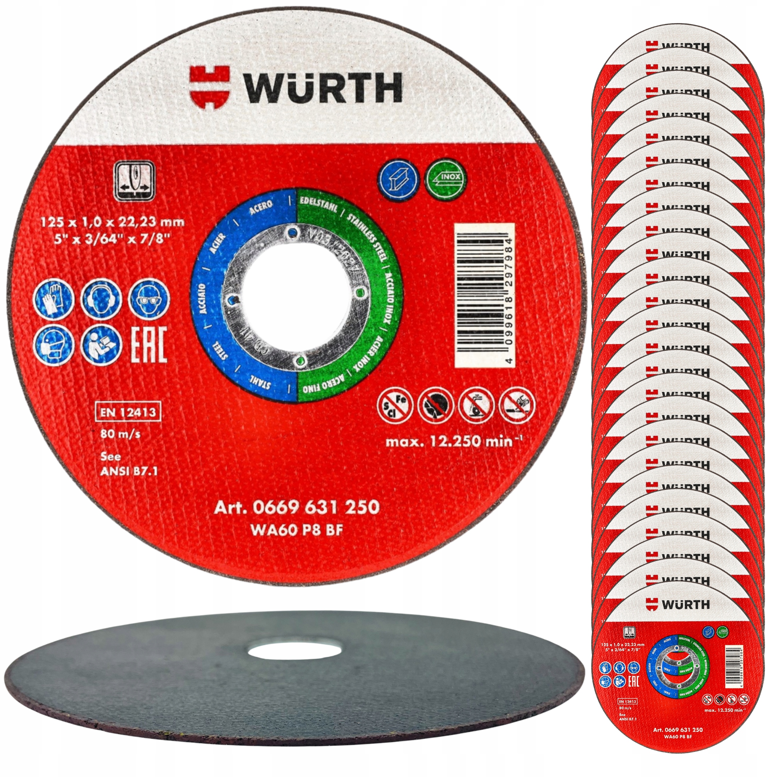 Tarcze Do Cięcia Metalu Stali Nierdzewnej inox 125x1 tarcza Wurth mocne 25x