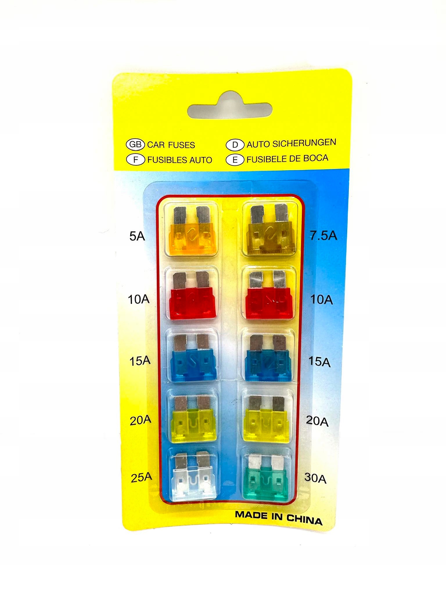 ZESTAW BEZPIECZNIKÓW SAMOCHODOWYCH 10 SZTUK BEZPIECZNIKI 5A-30A