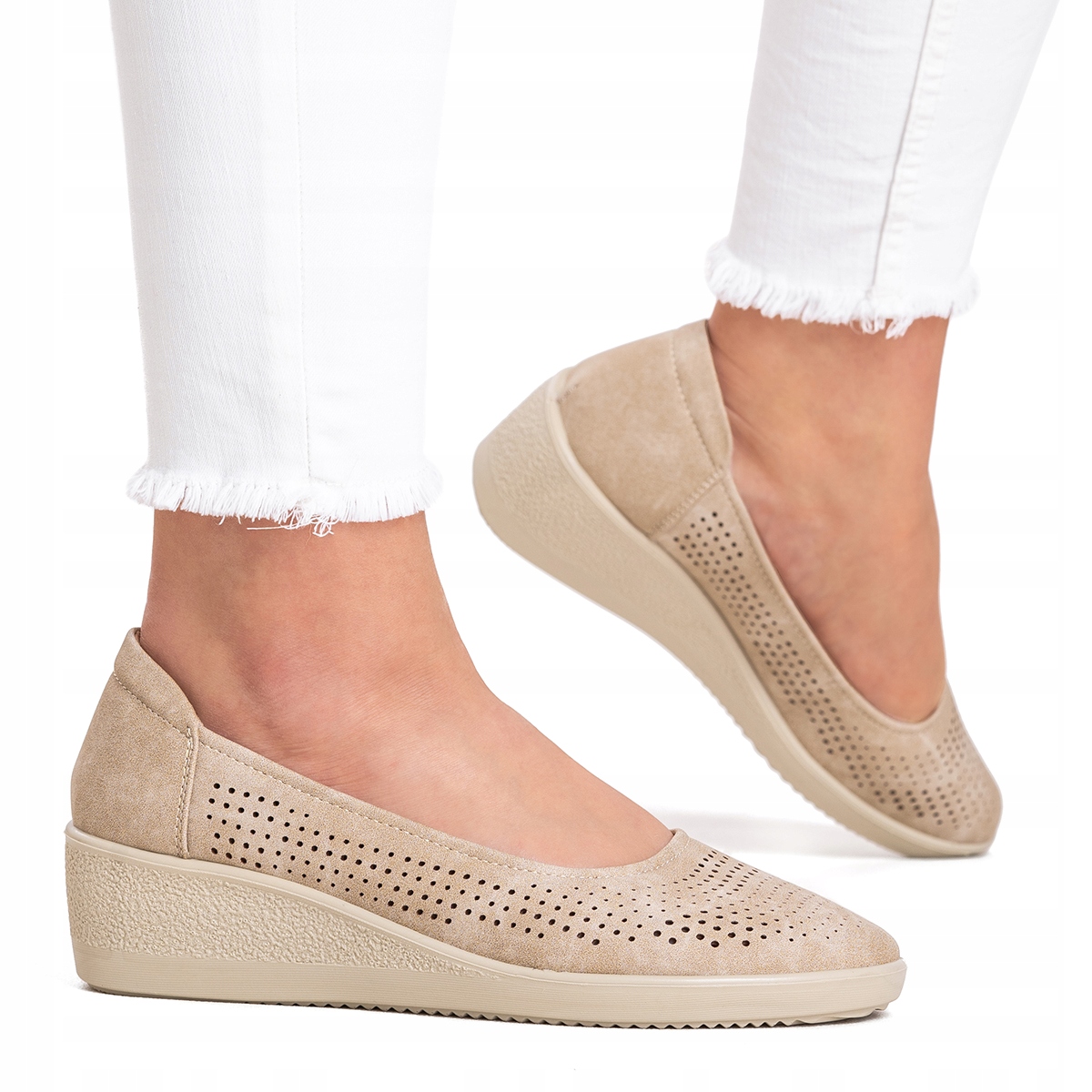 Polobotky vč. Kůže pohodlné Ažurové lehké na klínku Wojtyłko 39