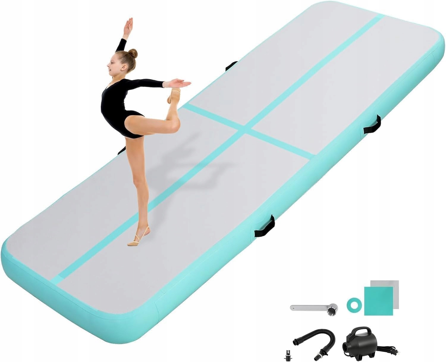 Kikilive Mata Gimnastyczna Dmuchana Airtrack 300x100x20 cm Pompka