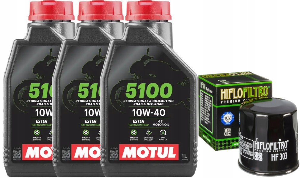 Sada Olejový filter HifloFiltro HF303 Olej 10w40 Motul 4T 5100 3L