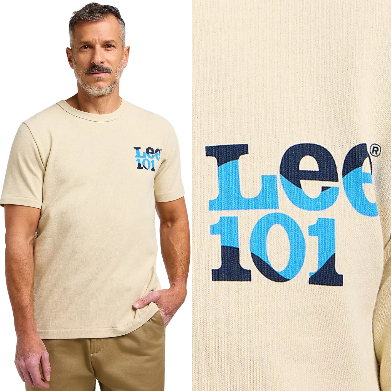 Lee 101 Tee Greige Krémové Bavlněné Tričko Tričko Premium Regular XXL