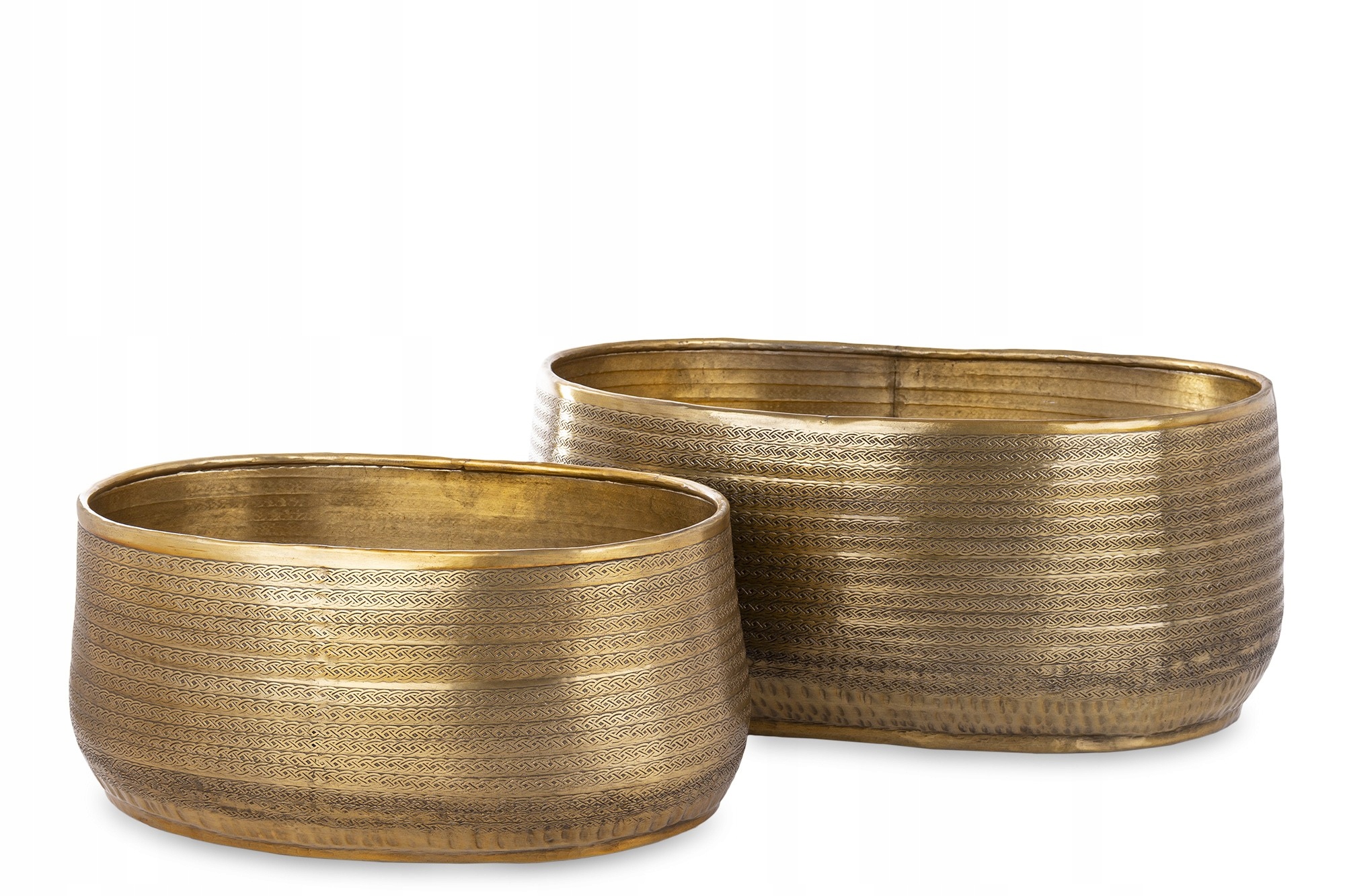 Złota metalowa duża stylizowana osłonka na doniczkę komplet 2 sztuki