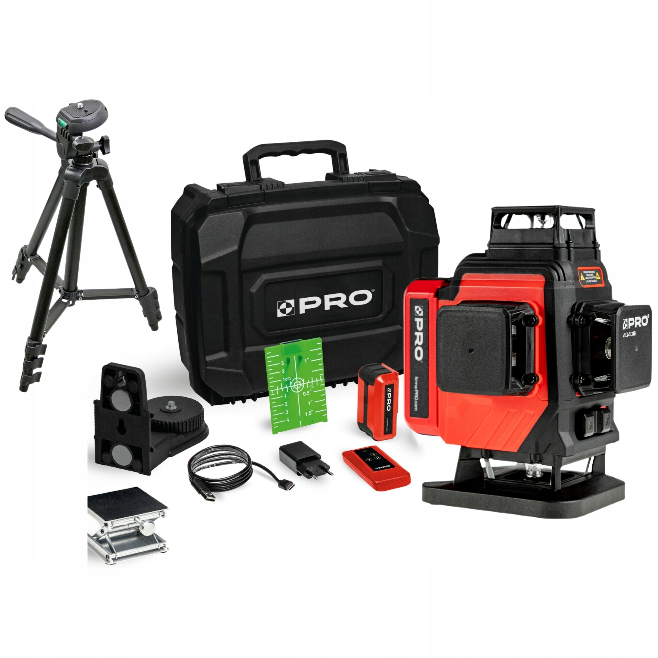 Vícelinkový laser Pro AQ4DG Zelený Set Akumulátor Li-ion 4x360° Stativ