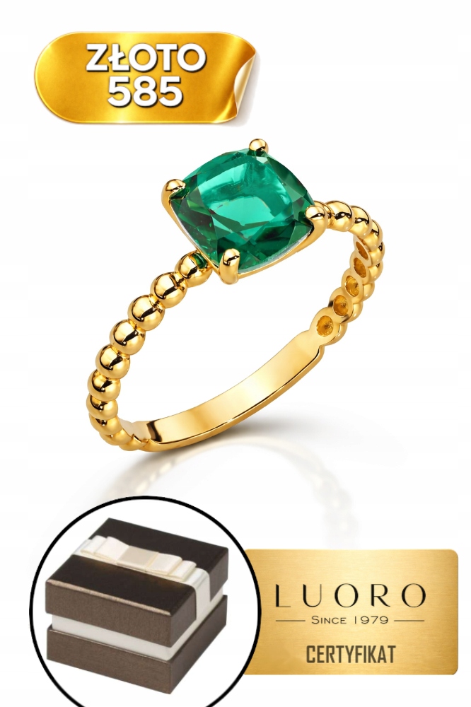 Prstýnek 585 14K Zelený Křemen Čtverec Jemný R10