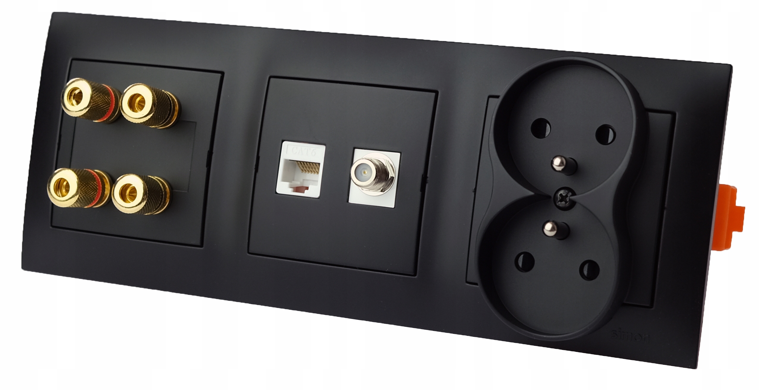 

Gniazdo ścienne 4 głośnikowe RJ45 F 230V Czarne