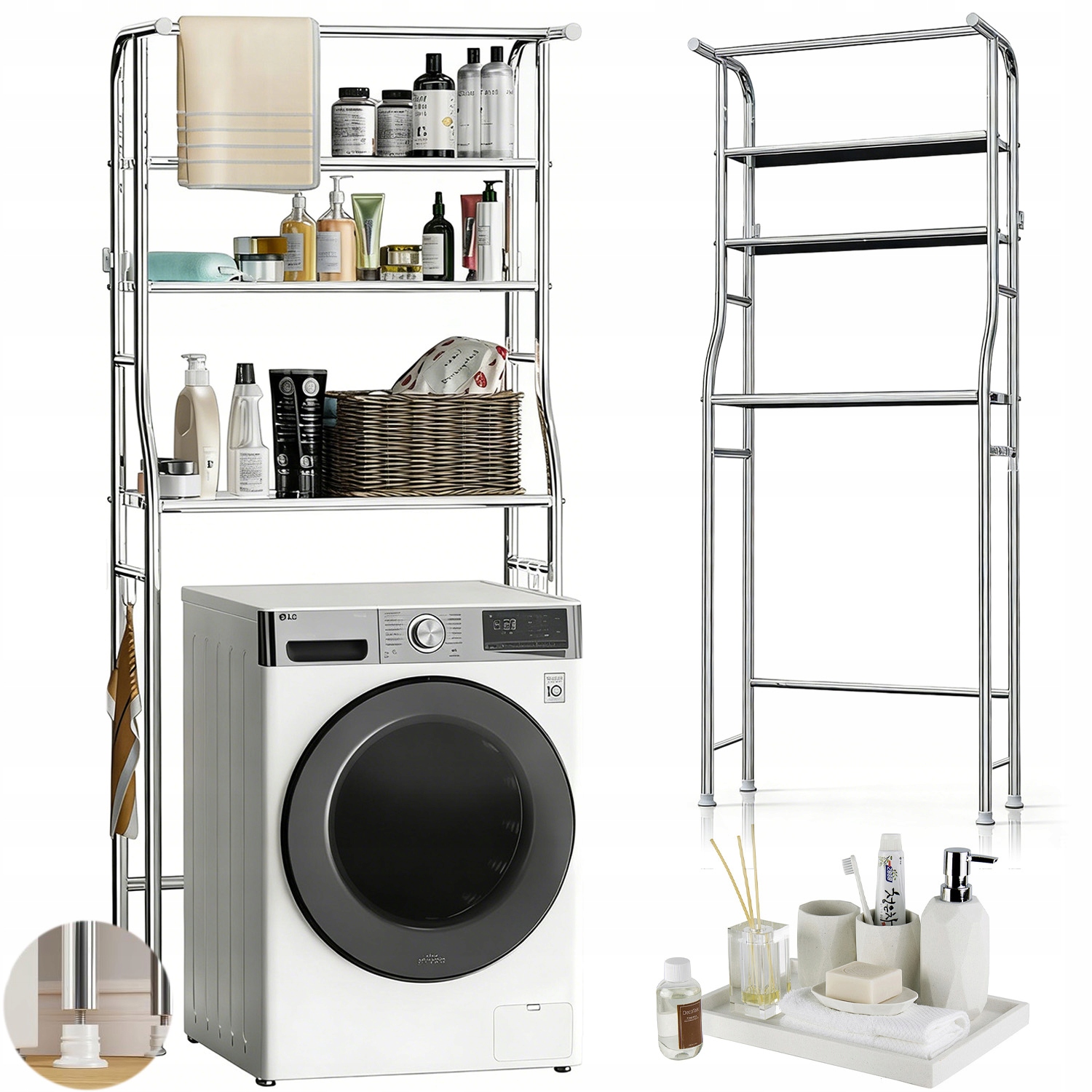 Koupelnová Polička Nad Pračku Wc 3 Úrovně Regál Skříňka Stojan Organizér