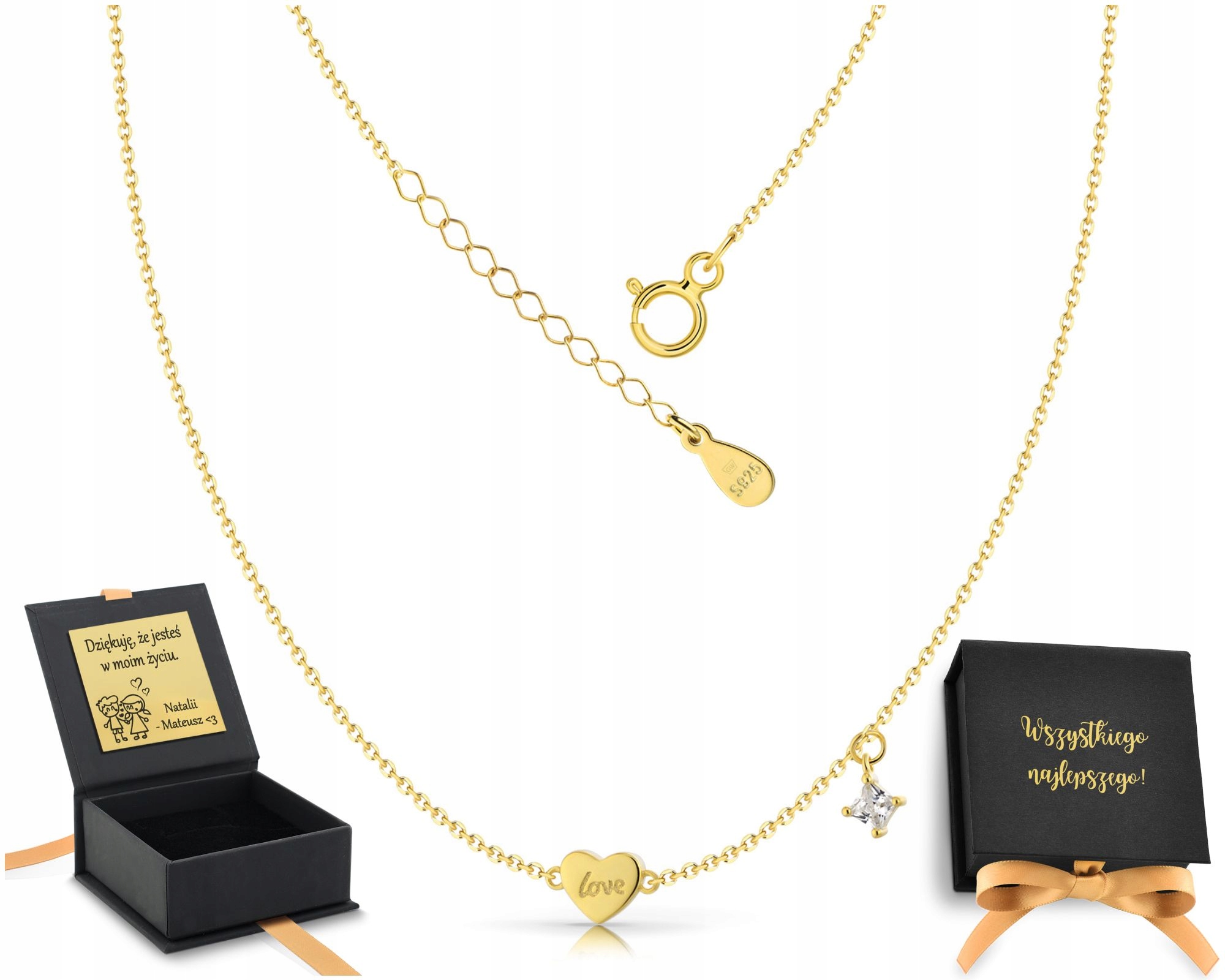 Dámský pozlacený náhrdelník se srdcem a krystalem celebrity 925