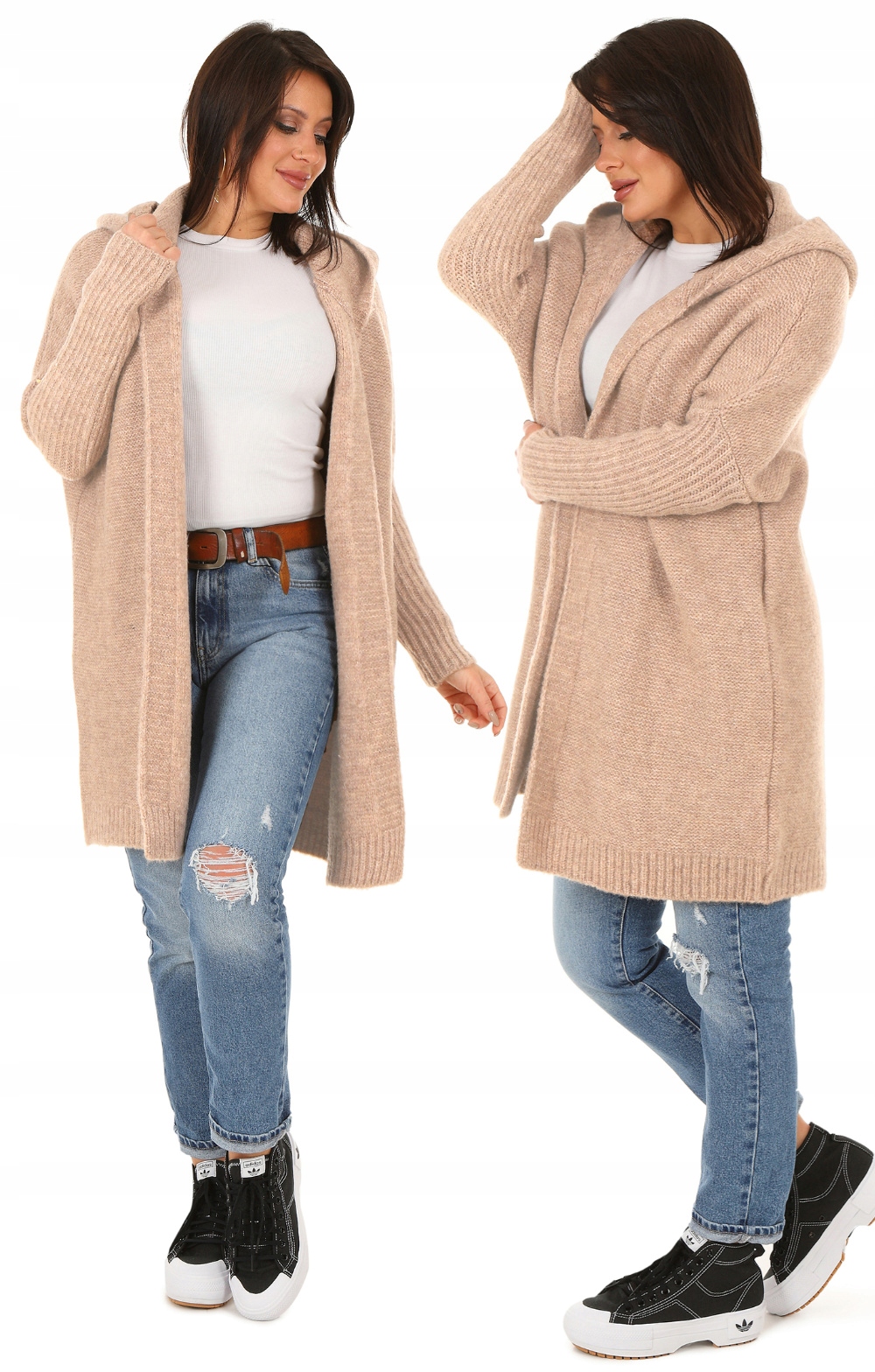 F618 Gruby KARDIGAN oversize KAPTUR, gładki Marka inna