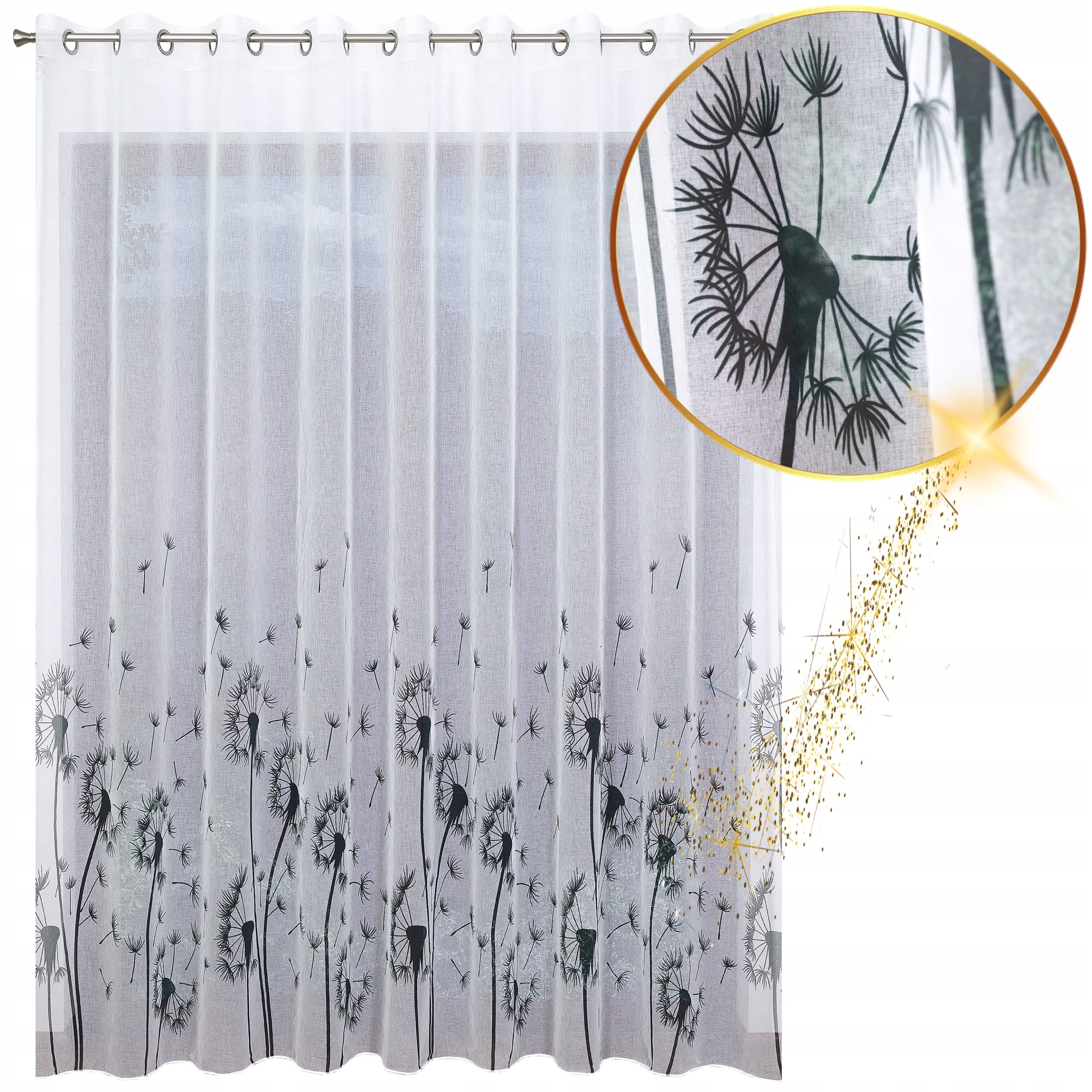 Záclona Livia etamin černá dmychadla 600 x 180 cm s olověnkou, moderní