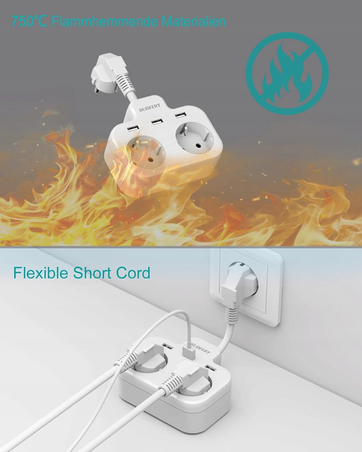 Listwa zasilająca 2 gniazdaz 3 USB do kuchni i biura krótka biała SUDEERY EAN (GTIN) 5906358120122