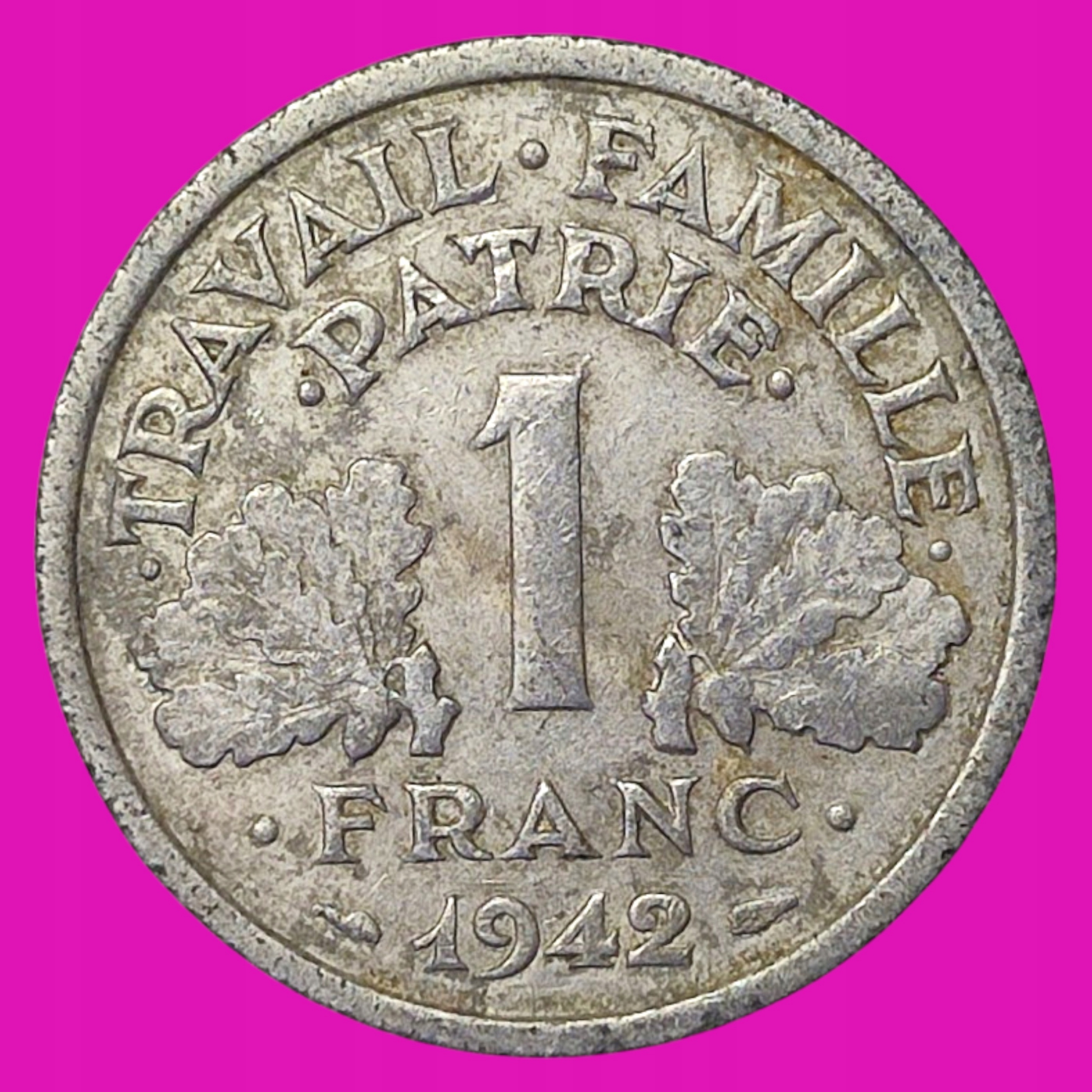 FRANCJA 1942 1 FRANC WWII MONETA HISTORYCZNA VICHY RZADKA II WOJNA ŚWIATOWA