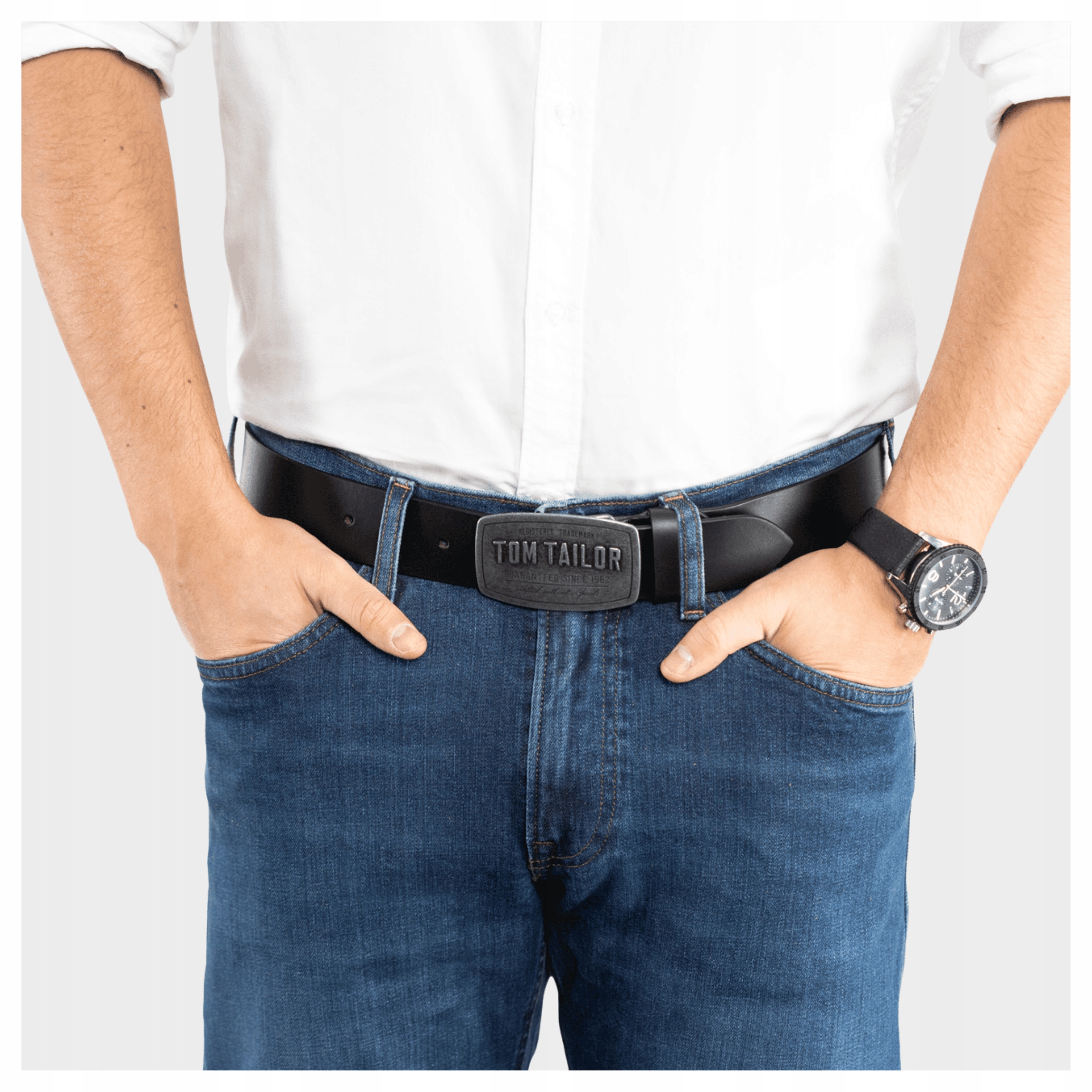 Pásek Pánský Tom Tailor Kožený Černý Klasický 40 mm V Pásu 95 CM