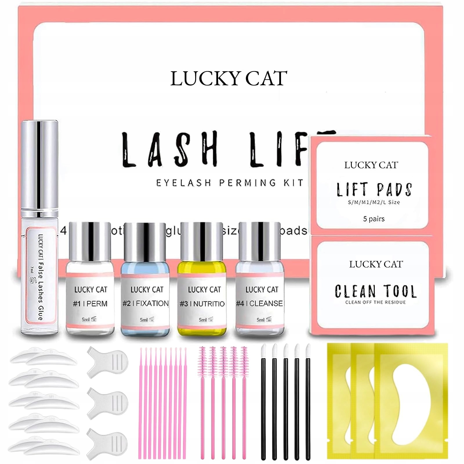 LUCKY CAT LASHLIFT Zestaw Do Liftingu Rzęs I Brwi Profesjonalny Rzęsy Brwi
