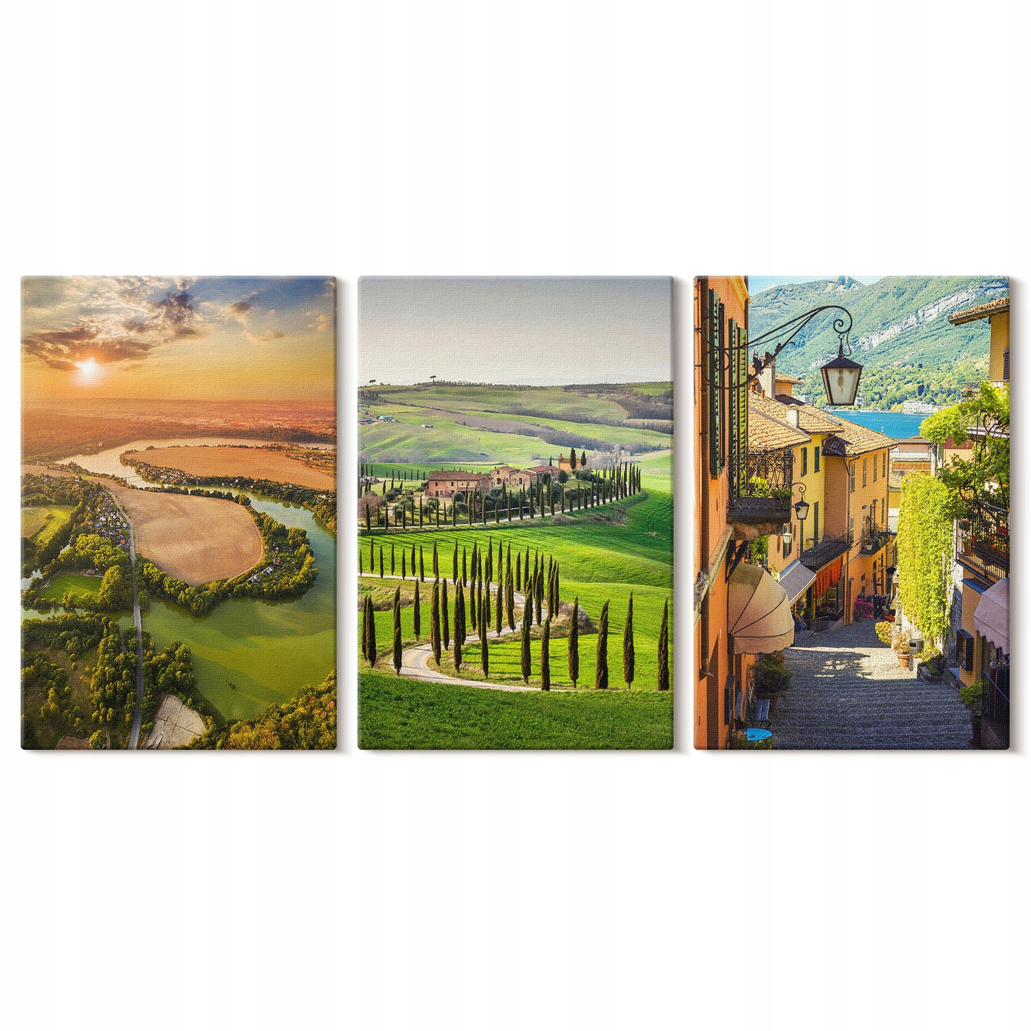 Sada obrazů na plátně Komplet Italské krajiny Řeka Ulice 3x 20x30 cm
