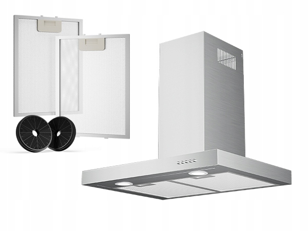 Okap Kominowy 60cm Kuchenny Pochłaniacz Led Przyścienny Srebrny 316 m³/h