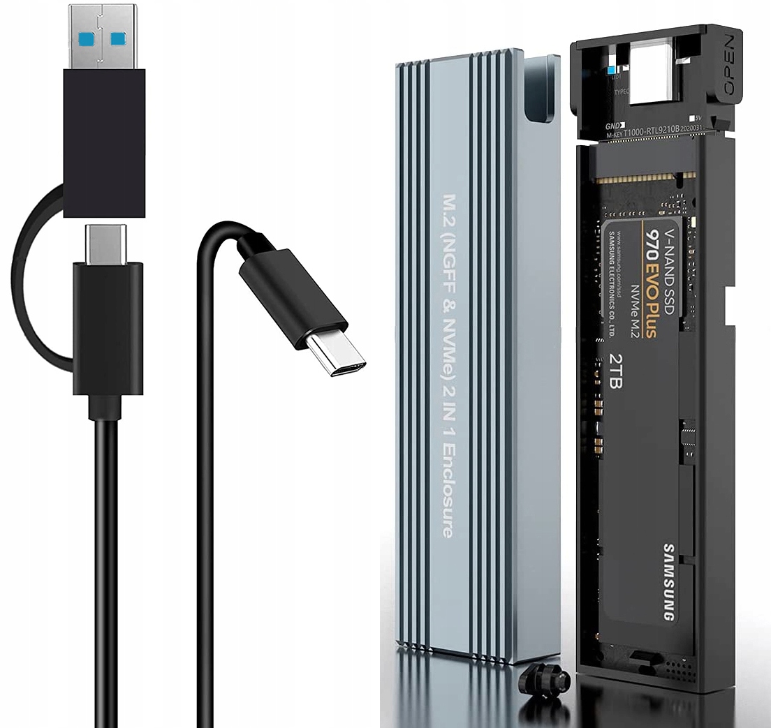 Obudowa dysku Adapter USB C 3.1 M.2 NVME NGFF SSD 10 Gb/s REALTEK RTL9210B Kod producenta Obudowa dysku USBC 3.1 M.2 NVME NGFF SSD