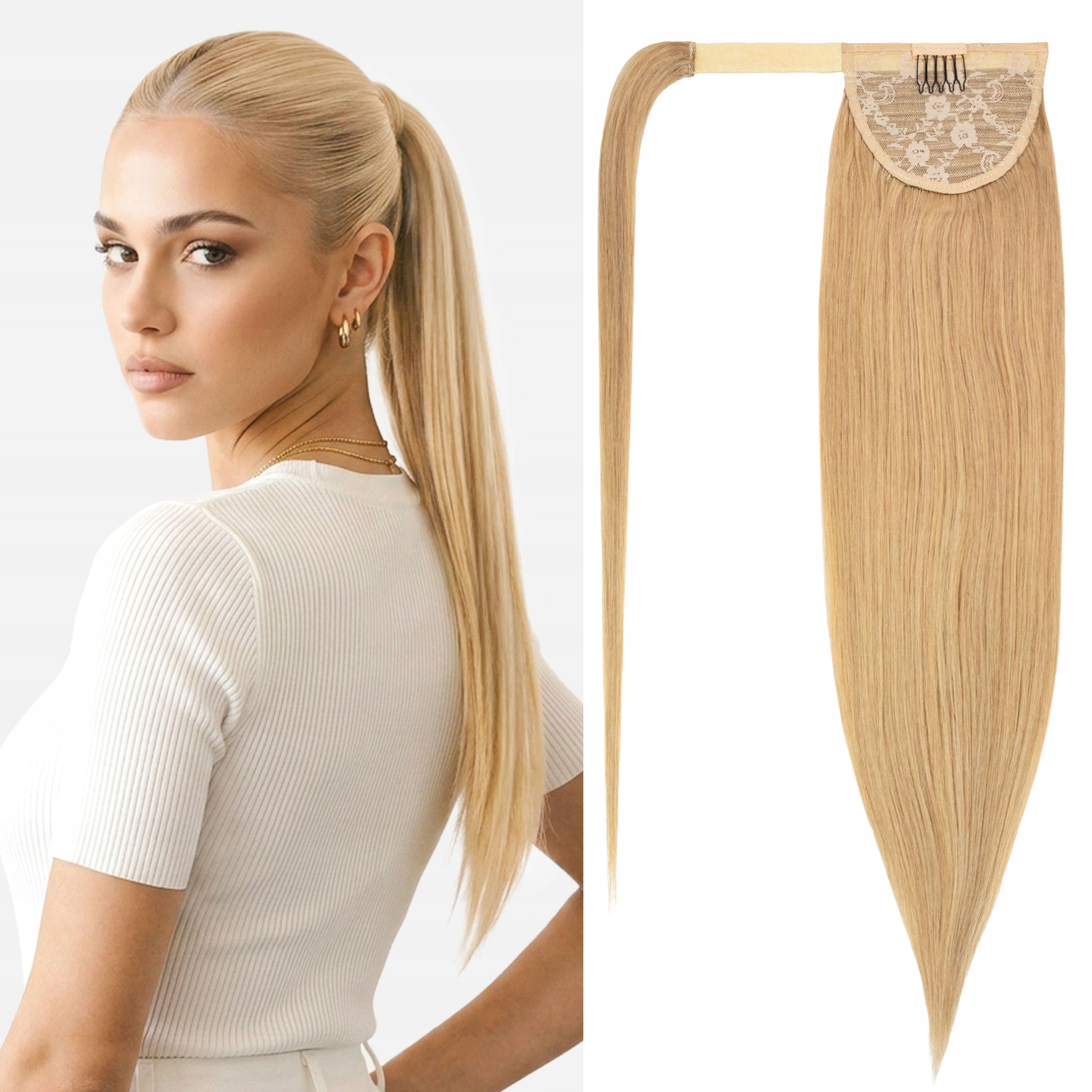 Koník připínací na suchý zip s přírodními lidskými vlasy 80 g medově zlatý blond