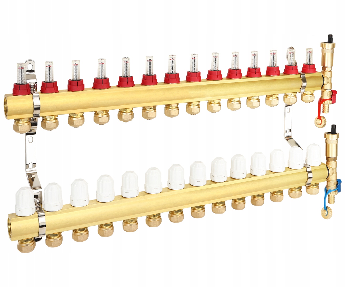Rozdělovač 14 Okruhů Podlahového Vytápění Pro Podlahové Krytiny, Mosazné Spojky