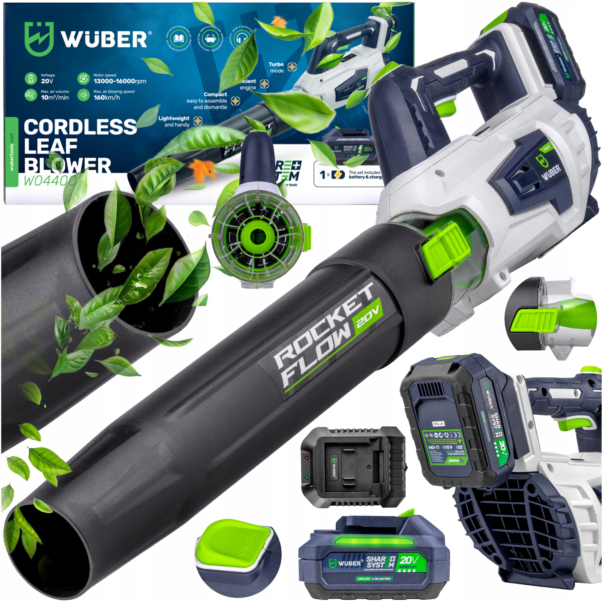 Akumulatorowa Dmuchawa Ogrodowa Do Liści Śniegu Akumulator 4.0 Ah Wuber