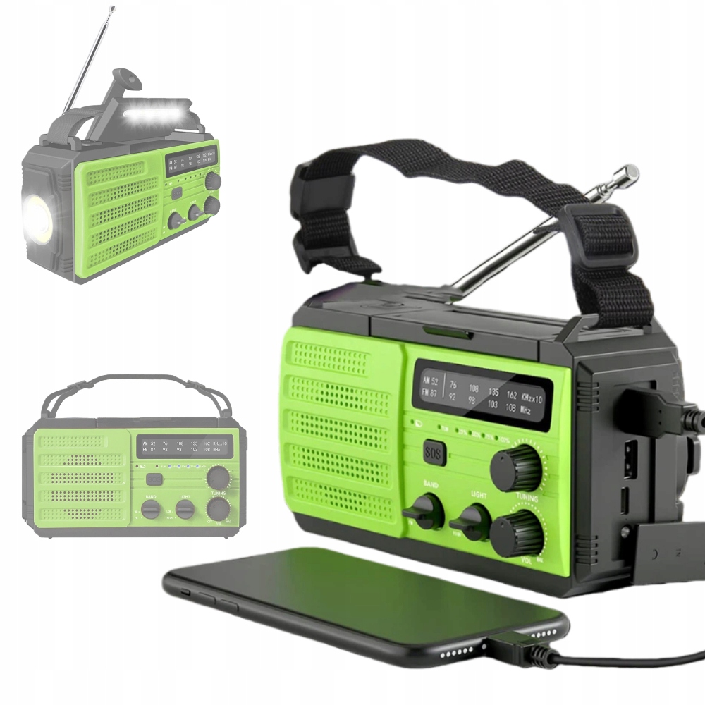Přenosné Rádio Am Fm Solární Stavební Omáčka Dynamo Svítilna Powerbanka