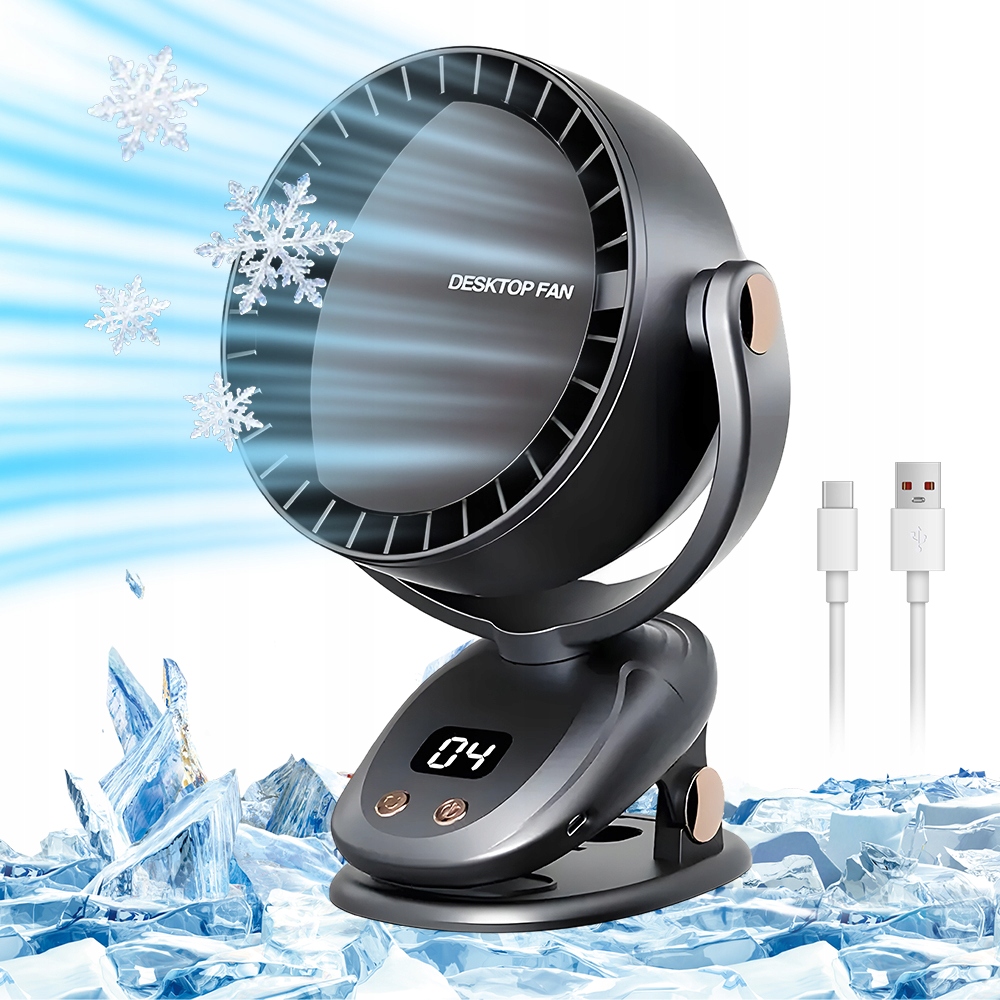 Wentylator Biurkowy Z Klipsem Usb Cichy Przenośny Akumulator 6 Tryby 180°