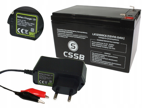 Akumulátor Agm 12V 10Ah Cssb (rozměr 12Ah 14Ah 15Ah) Nabíječka 12V Pw