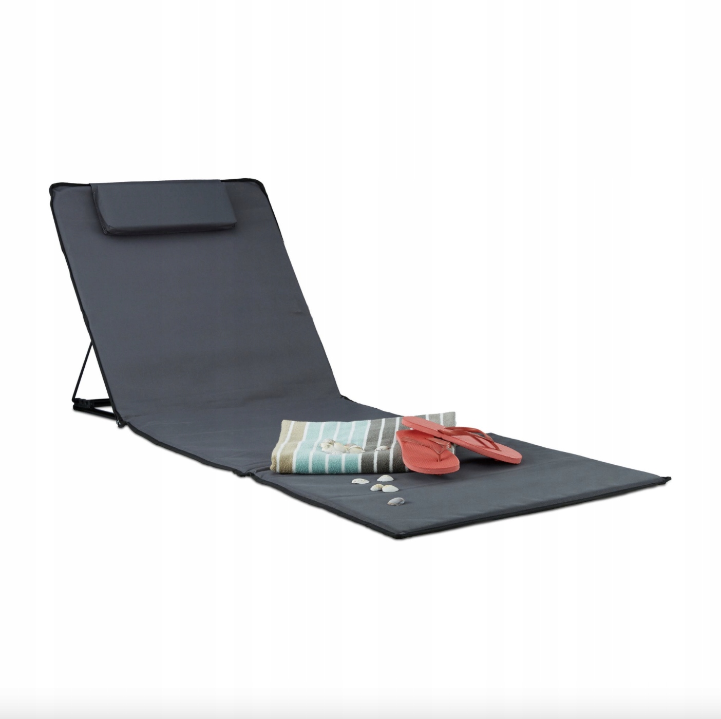 Plážová podložka na ležadlo XXL s vankúšom 60x195 cm antracitová, šedá regulácia