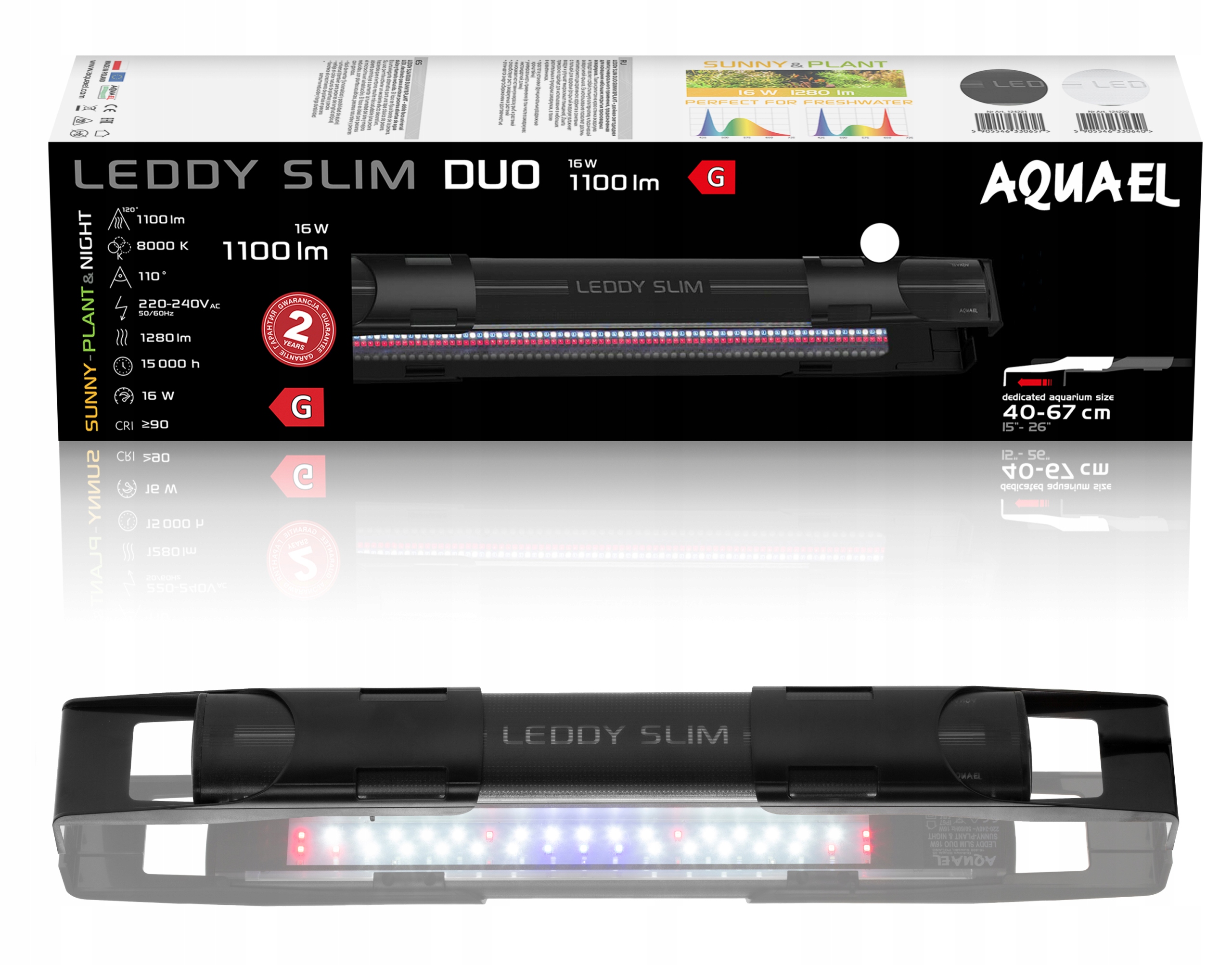 Levně Lampa do akvária Aquael Leddy Slim Duo 16 W diody/LED 8000 K černá