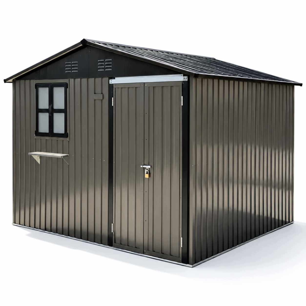 Domek Ogrodowy Narzędziowy Metalowy 295x244cm 7,19m² 2 Okna Brązowy