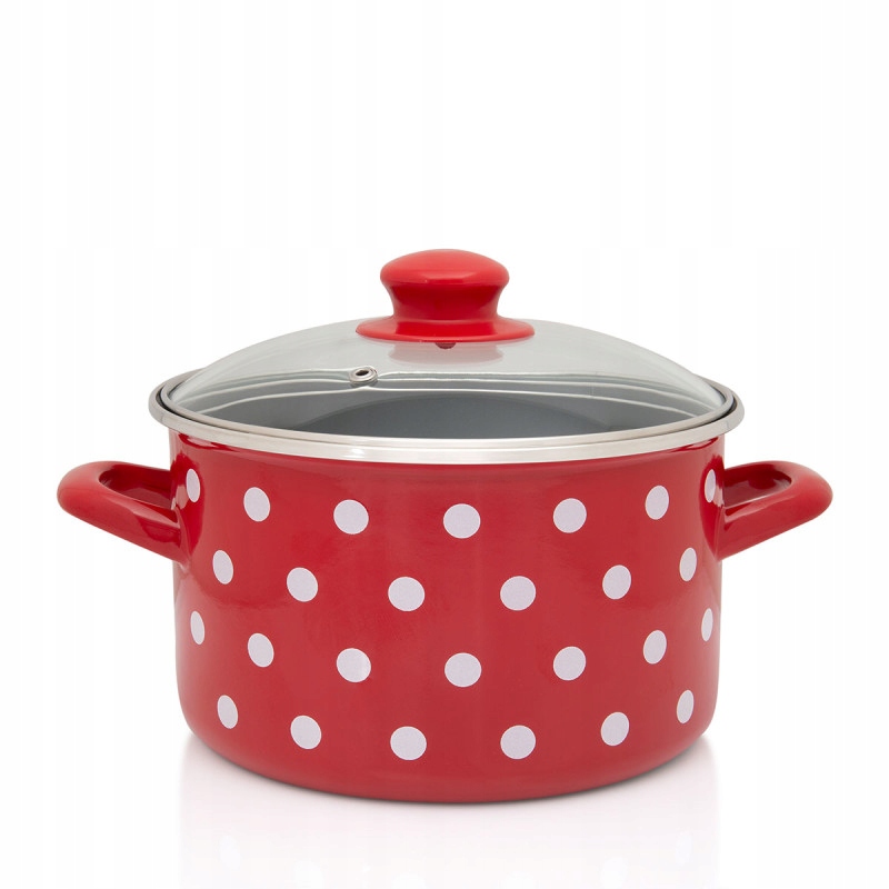 Garnek tradycyjny Emaliowany z Pokrywką 22cm 5I Metalac Dots On Red Emalia