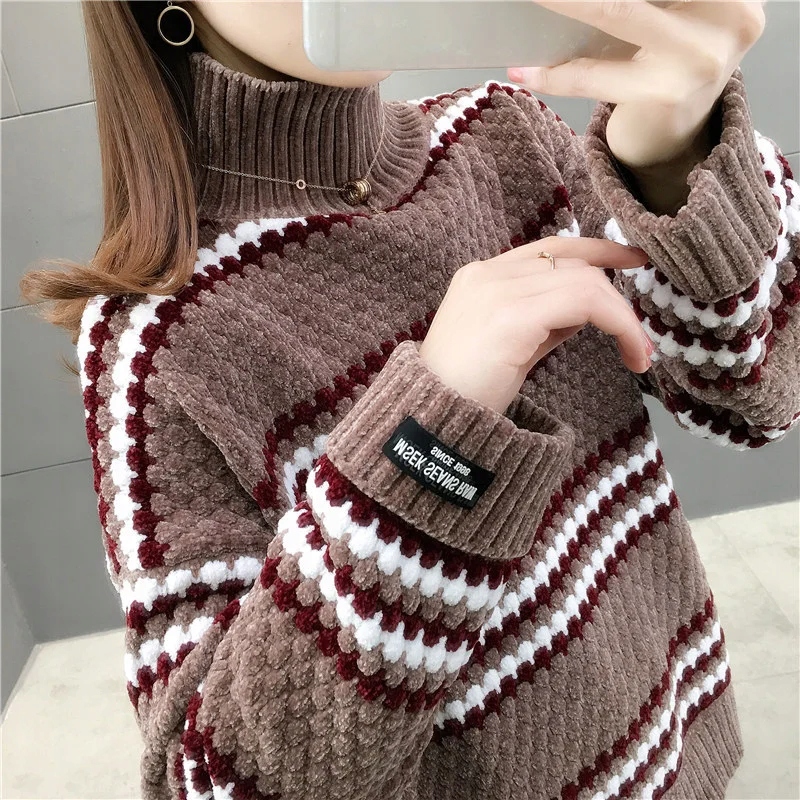 DZIEWCZĘCY SWETER Z GOLF LUŹNY CIEPŁY DZIANINOWY JESIEŃ ZIMA MODNY