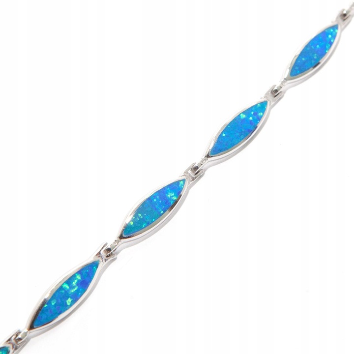 Stříbrný náramek s opálem stříbro 925, modrý opál, podlouhlé očko