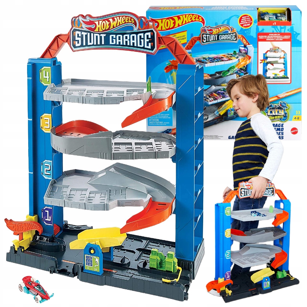 Hot Wheels Tor Samochodowy Zakręcony Parking Przenośny Garaż Z Windą GNL70