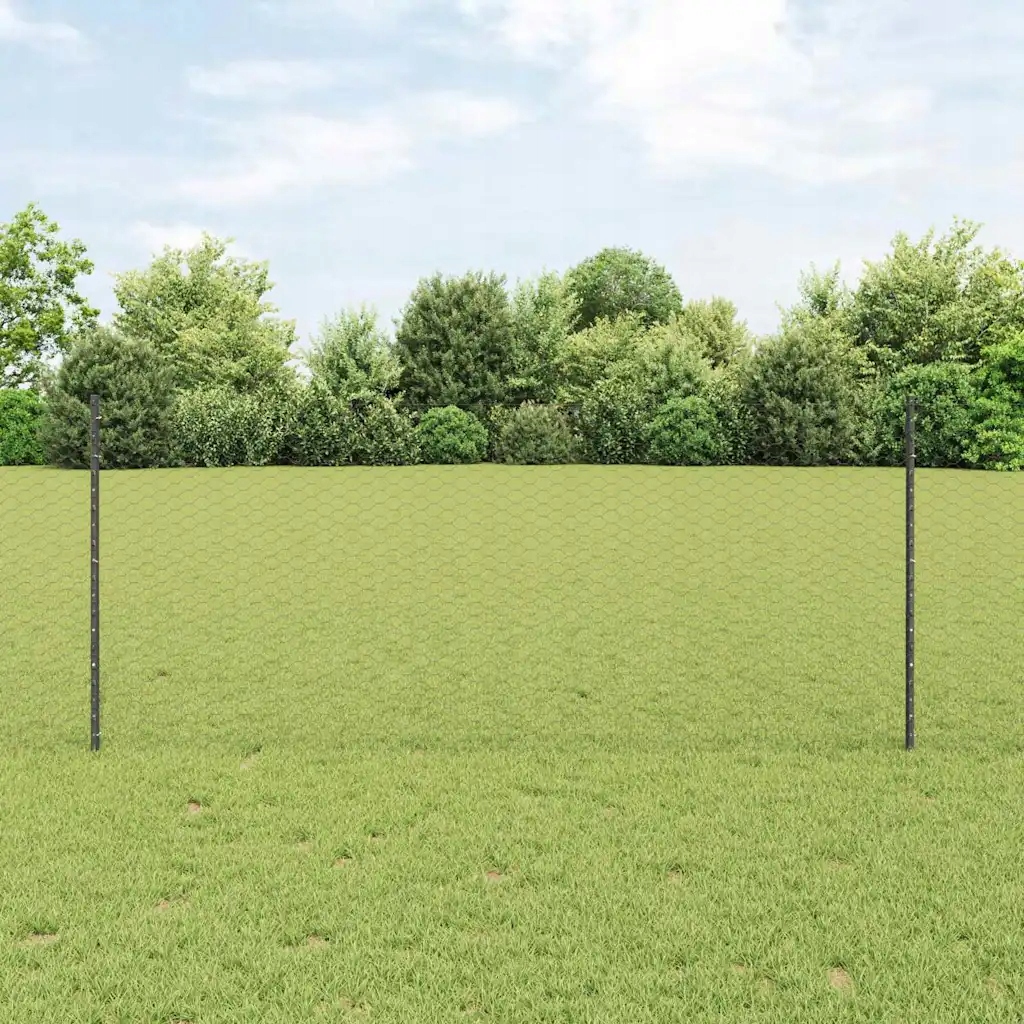 vidaXL Plot s sloupkem Šedá 1 x 10 m Ocel a Pvc