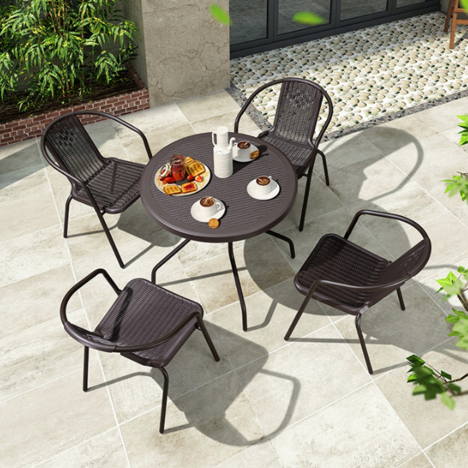 MOCNE KRZESŁO OGRODOWE METALOWE BRĄZOWE BALKONOWE TARASOWE PLASTIKOWE FOTEL Stan opakowania oryginalne