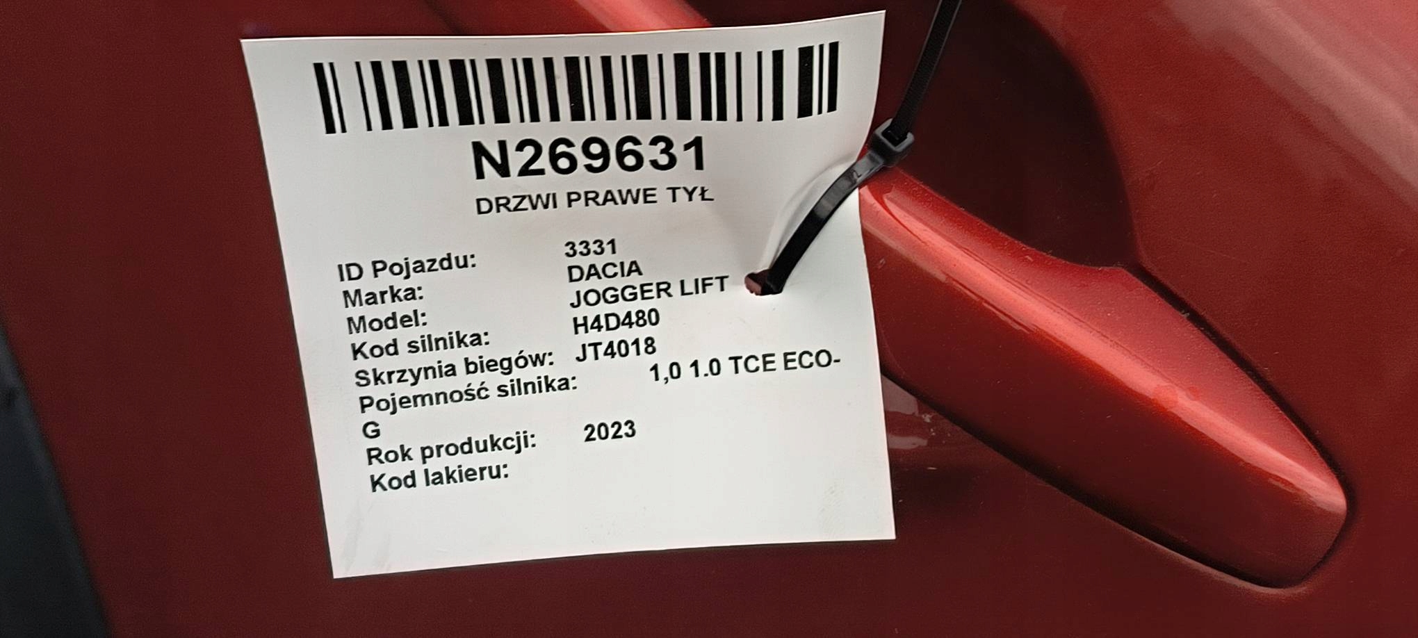 Tür rechts heck POMARANCZOWE DACIA JOGGER LIFT