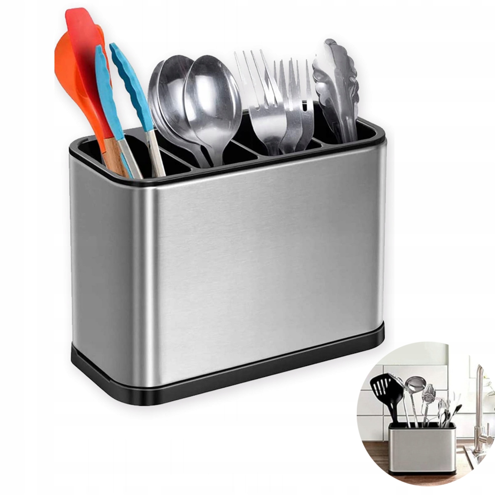 Levně Organizér Na Příbory, Odcídač, Stříbrný Sušič Kuchyňského Nádobí, Ocelový A Plastový