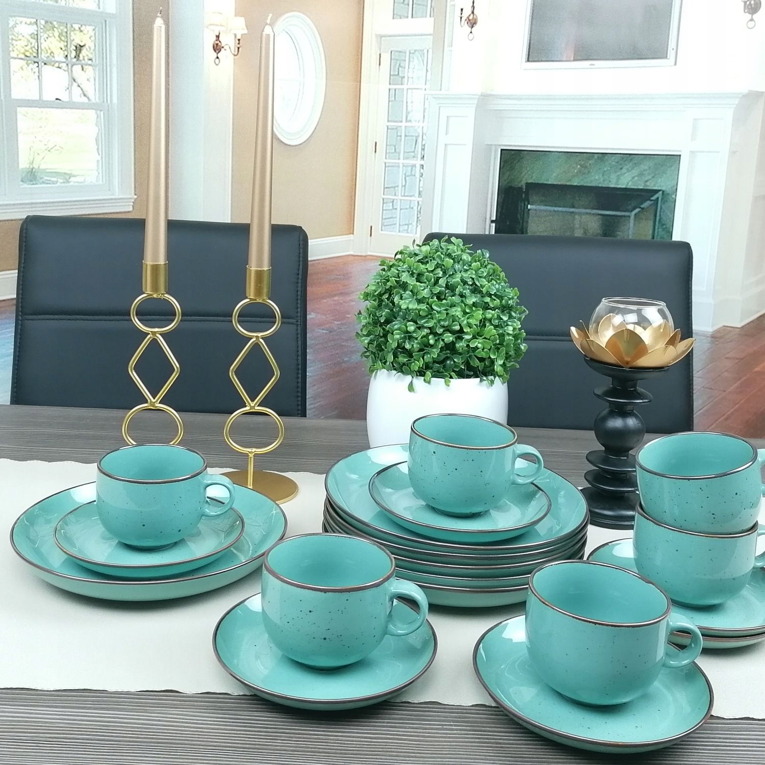 Bogucice Rustic Green Serwis Zestaw Kawowy 36 El na 12 osób Zielony