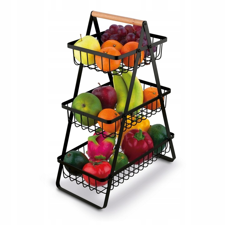 KOSZYK NA OWOCE 3 POZIOMOWY CZARNY KOLOR STOJAK KOSZ METALOWY Marka bez marki