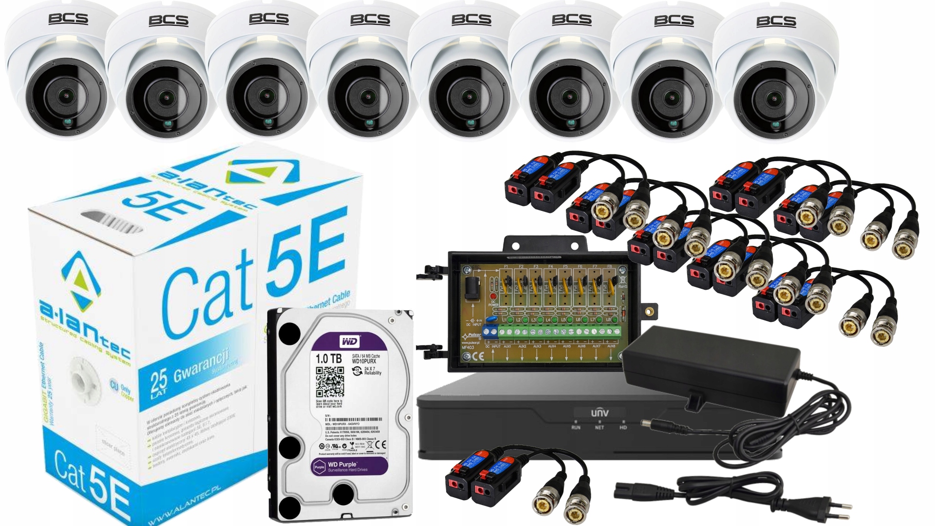 Sada 8 analogových kamer s 200 m dlouhým krouceným záznamníkem