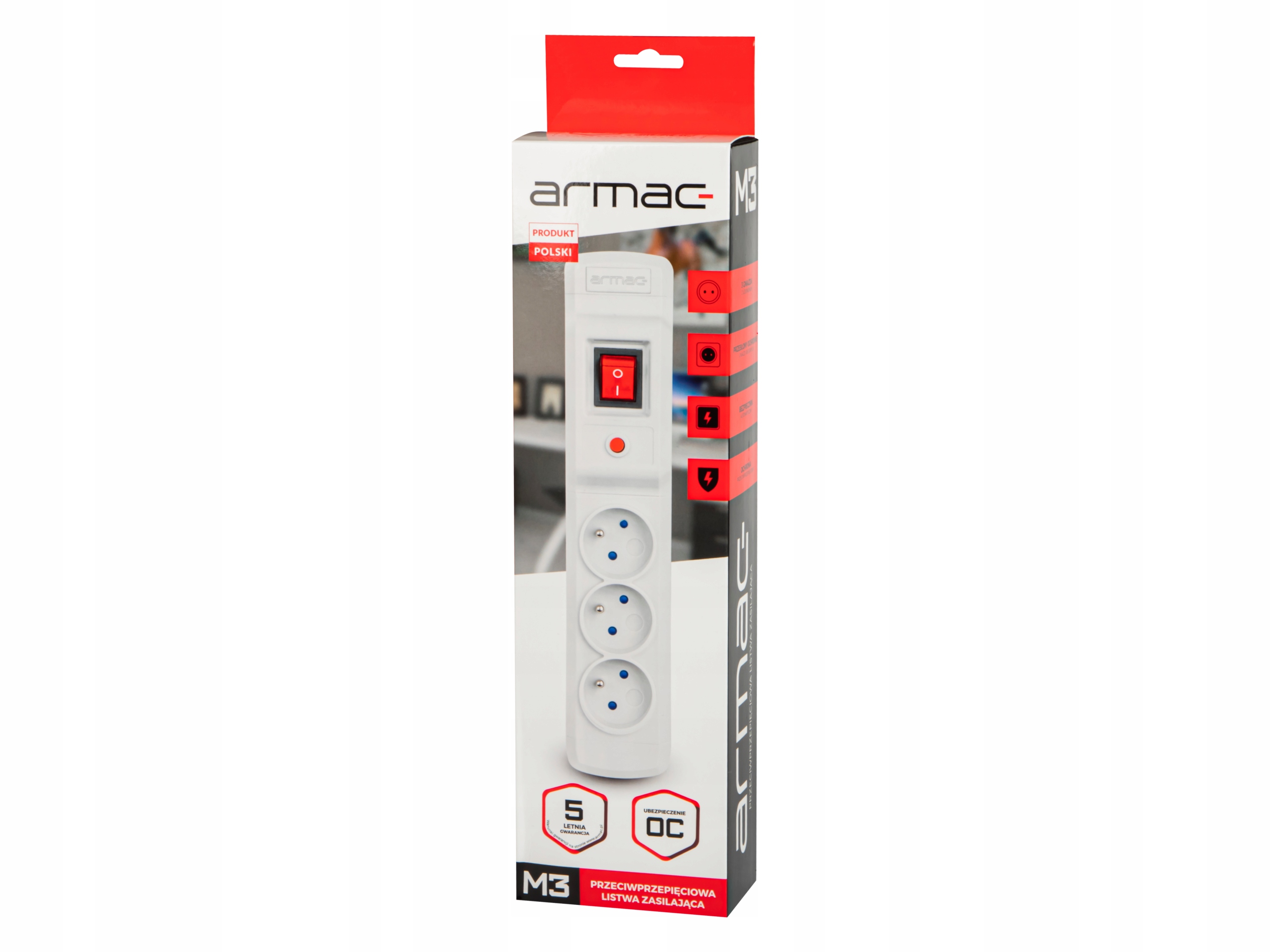 LISTWA ZASILAJĄCA PRZECIWPRZEPIĘCIOWA 1,5M BEZPIECZNIK 3 GNIAZDA Stan opakowania oryginalne