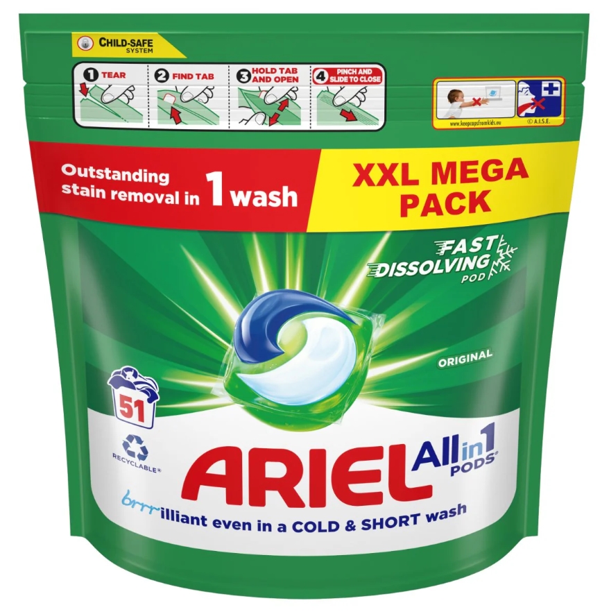 Levně Ariel All in one Pods Kapsle na praní originál 51 kusů