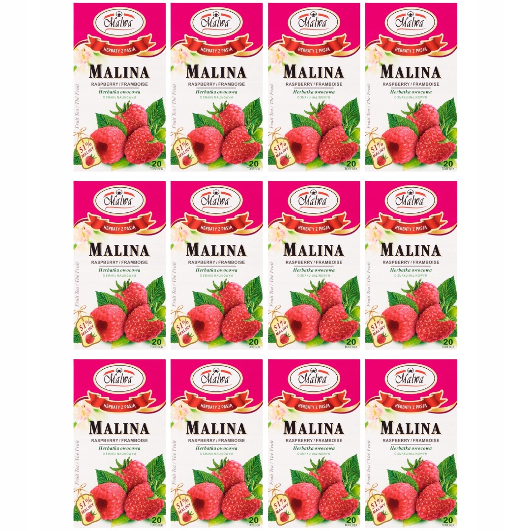 Ovocný čaj Malwa s malinou 40 g (20 x 2 g) x 12 kusů